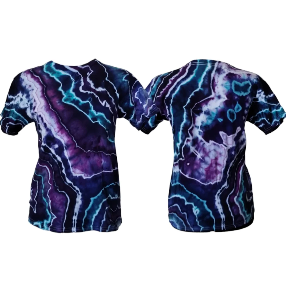 Kids Medium Purple And Teal Geode Style Tie Dye Tee Shirt T-shirt - Picture 3 of 6